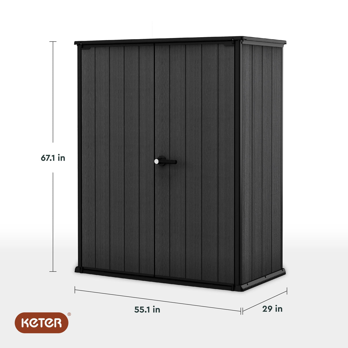 Abri de jardin vertical durable en résine Keter Cortina Alto avec plancher robuste et doubles portes verrouillables, graphite