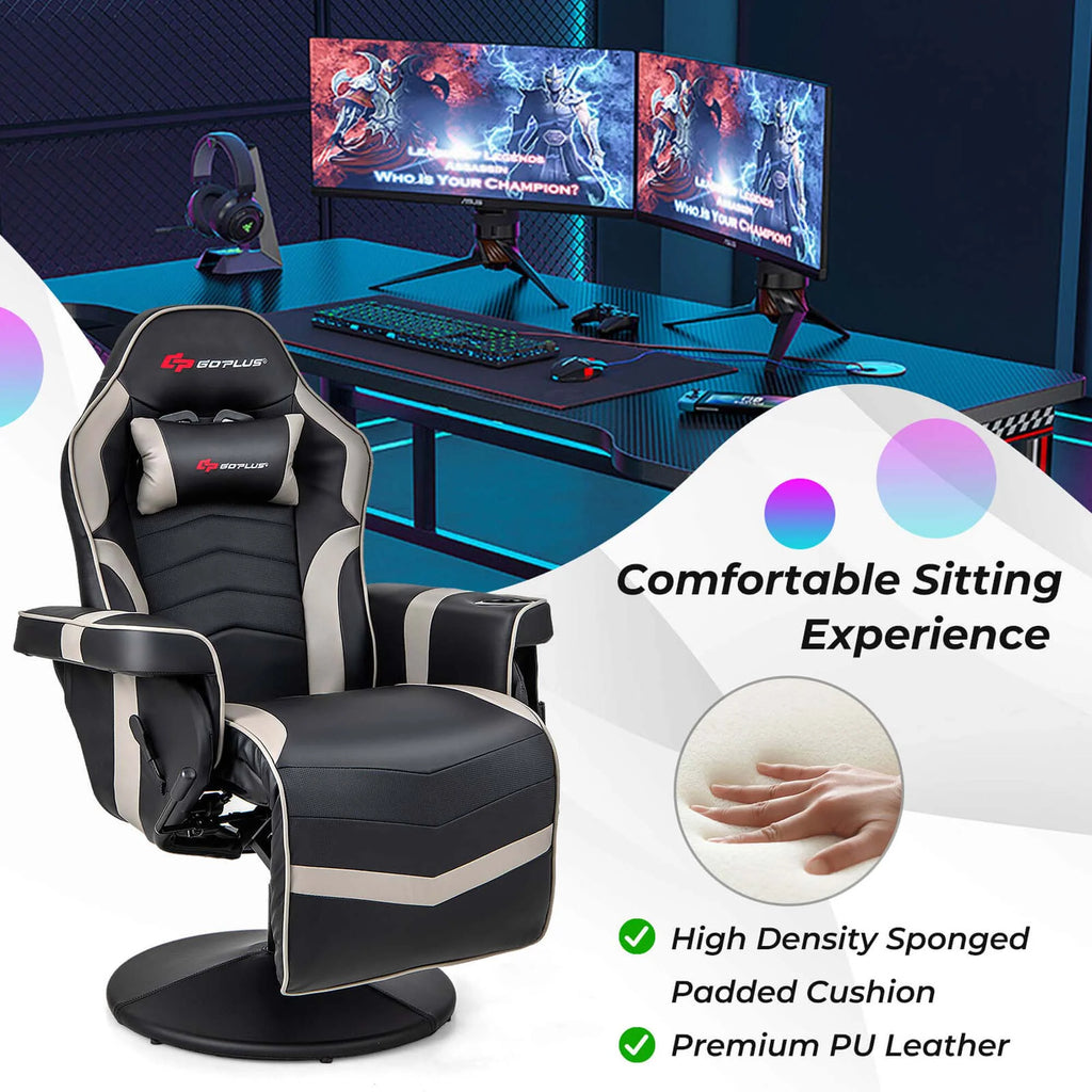 Fauteuil gaming inclinable Goplus avec massage, réglable en hauteur, pivotant, style racing, avec porte-gobelet, rouge