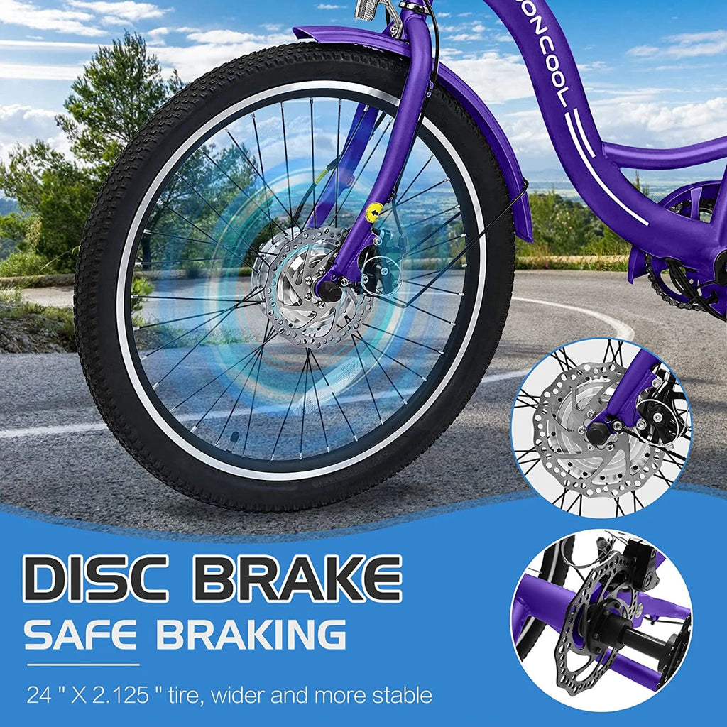 Tricycles électriques ABORON 24 26, batterie au lithium 36 V 10 Ah 350 W, triporteur électrique 7 vitesses pour adultes avec grand panier arrière et siège réglable