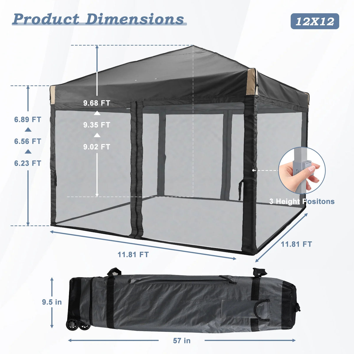 Aoodor Chapiteau Pop-Up 12'x12' avec Murs Latéraux Amovibles en Maille, Tente Abri Instantanée Portable d'Extérieur-Noir