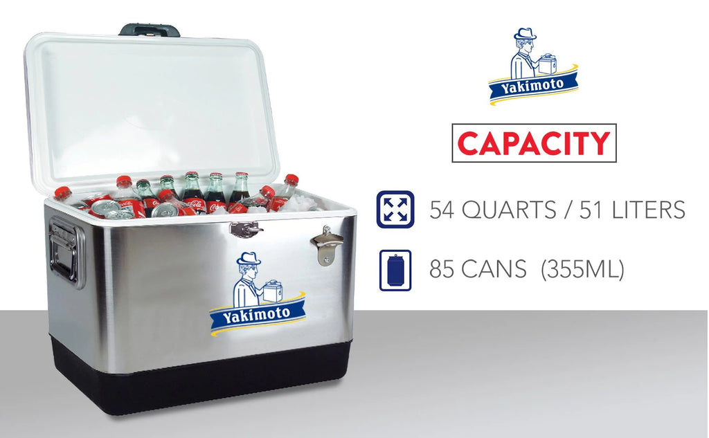 Glacière en acier inoxydable Yakimoto de 54 pintes – Glacière conservant la glace pendant 4 jours, avec décapsuleur intégré et fermoirs robustes en acier pour le camping, la pêche, la navigation et les fêtes entre amis
