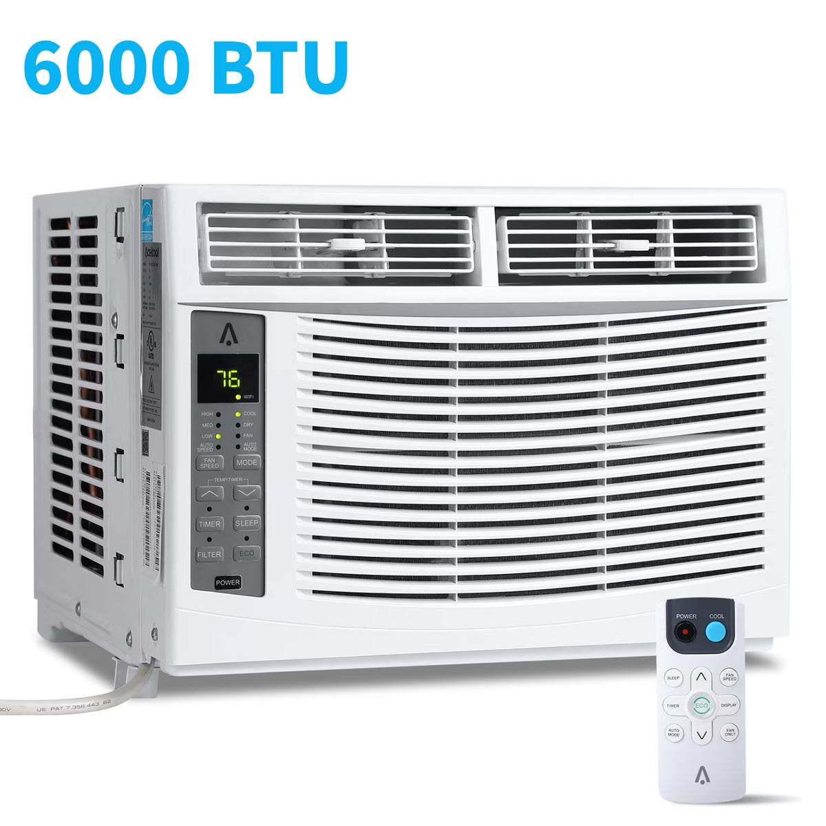 Climatiseur Missky 6000 BTU pour fenêtre, refroidissement efficace, petit climatiseur de fenêtre avec télécommande, refroidit des pièces jusqu’à 250 pi², blanc