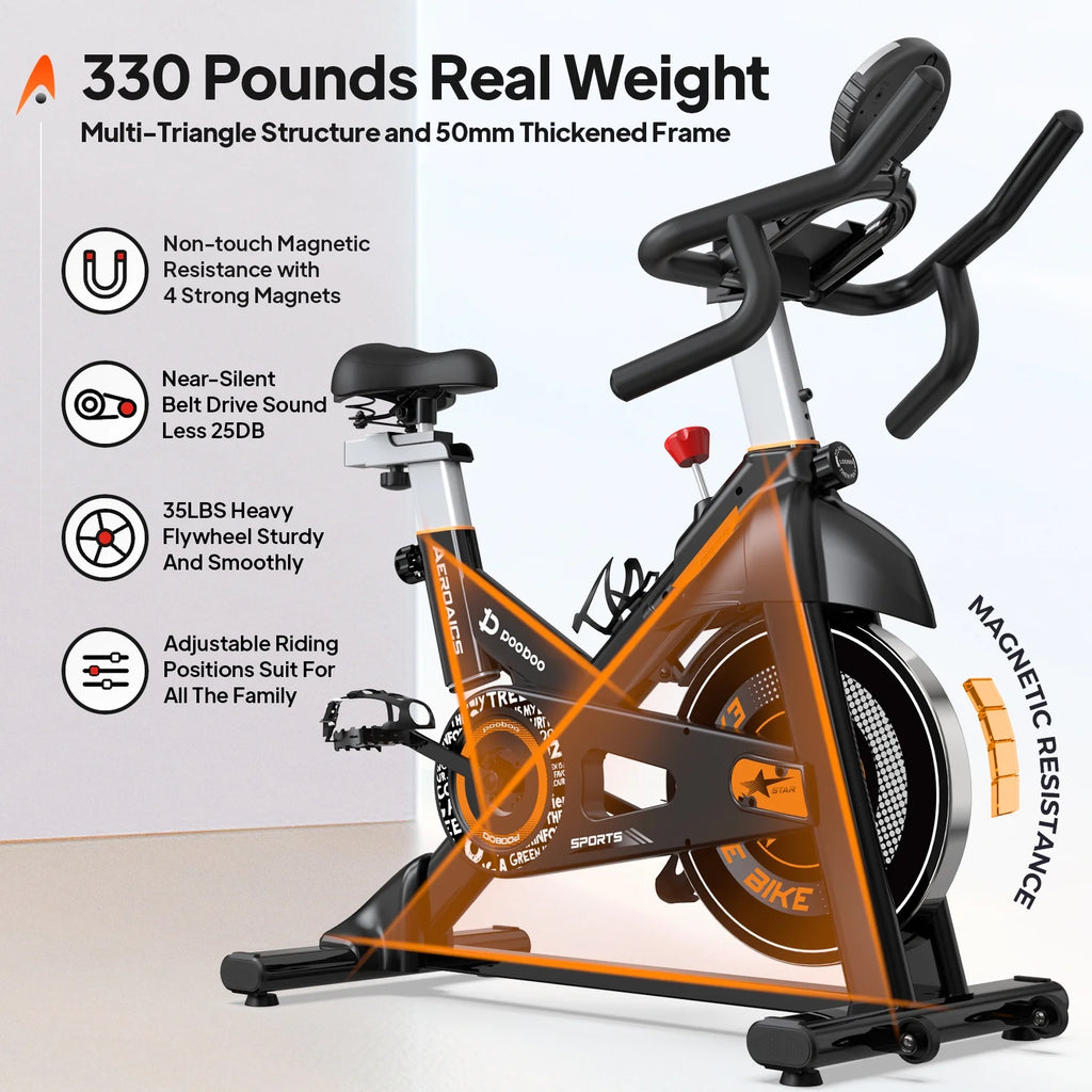 Vélo d’appartement Pooboo, vélo d’intérieur avec résistance réglable pour le domicile ou le bureau, appareil de cardio-training supportant jusqu’à 159 kg