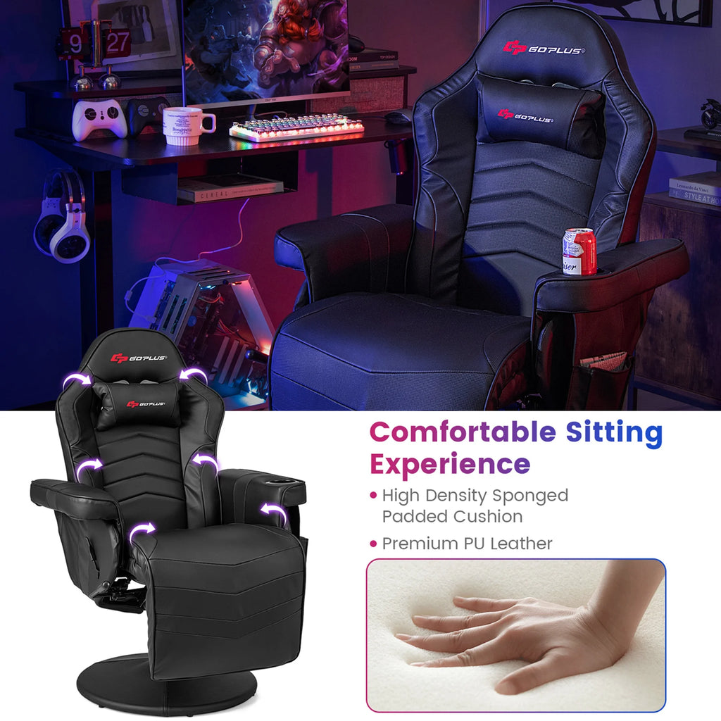 Fauteuil gaming inclinable Goplus avec massage, réglable en hauteur, pivotant, style racing, avec porte-gobelet, rouge