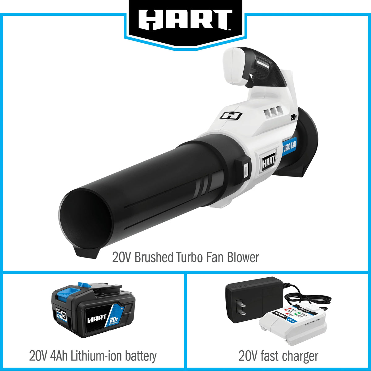 Souffleur turbo HART 20 volts (1) batterie lithium-ion 4,0 Ah