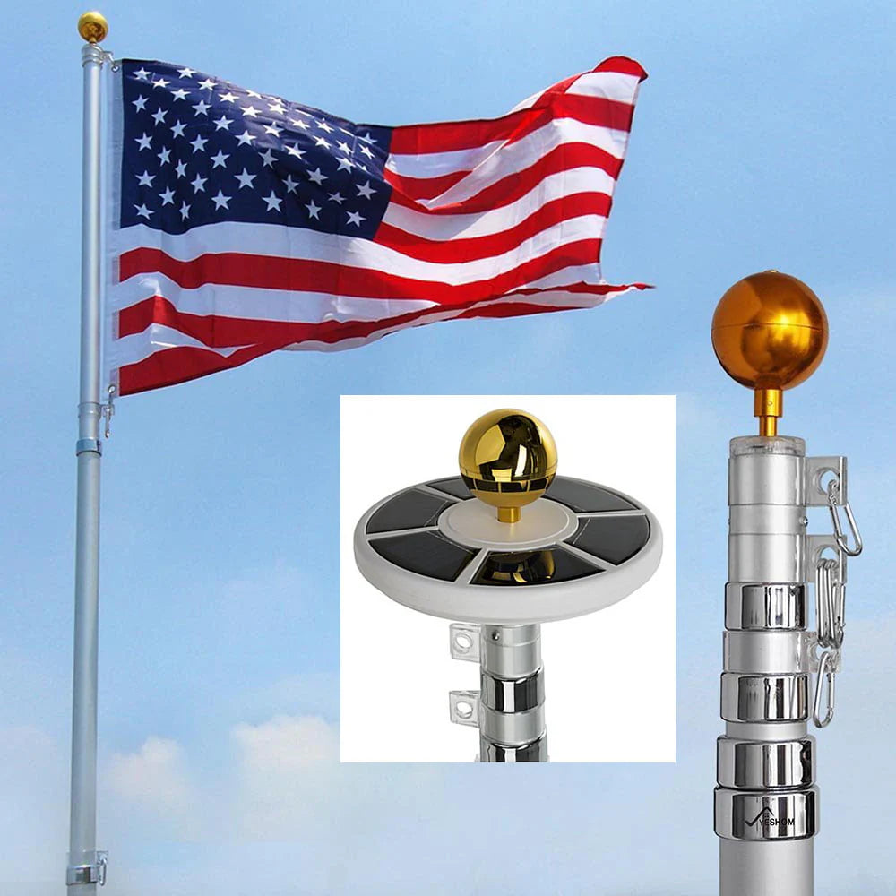 Mât télescopique en aluminium de calibre 16 de 25 pi avec lumières solaires (25 pi) Mâts de drapeau