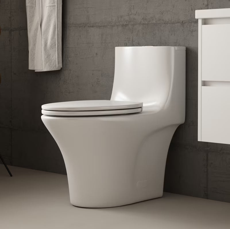 Toilettes modernes à une pièce Albriya A1878, toilettes de salle de bain standard à double chasse d’eau 1,1/1,6 GPF avec siège confortable, hauteur conforme à l’ADA, 16 1/2 po ? 12 po ? Entraxe, MaP 1000 g, blanc brillant