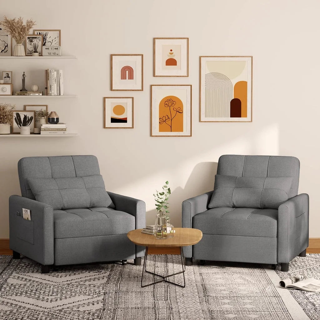 Fauteuil convertible avec couchage, canapé-lit convertible 3-en-1 Aiho avec fauteuil inclinable et couchage gigogne - Gris foncé