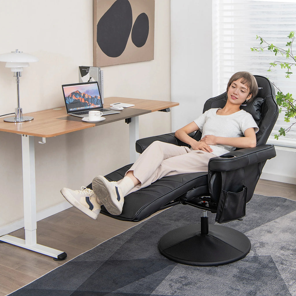 Fauteuil gaming inclinable Goplus avec massage, réglable en hauteur, pivotant, style racing, avec porte-gobelet, rouge