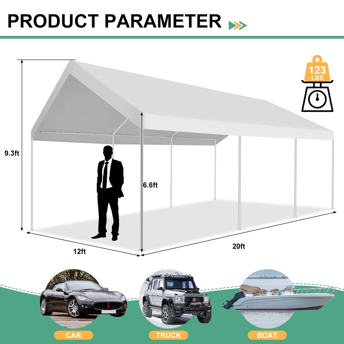 COBIZI Carport 10'x20' Grande tente pour voiture robuste avec structure en acier thermolaqué, garage portable avec parois latérales et portes amovibles, auvent pour voiture avec bâche toutes saisons pour fête en plein air, anniversaire, gris