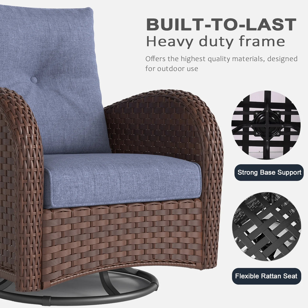 Ensemble de mobilier de patio LayinSun 7 pièces avec table brasero, fauteuils pivotants à bascule en rotin tressé