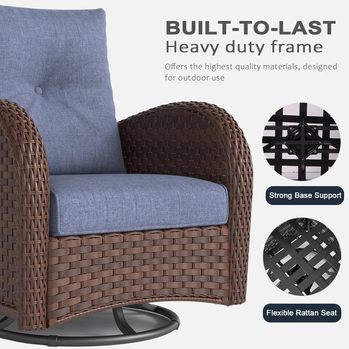 Ensemble de mobilier de patio LayinSun 7 pièces avec table brasero, fauteuils pivotants à bascule en rotin tressé