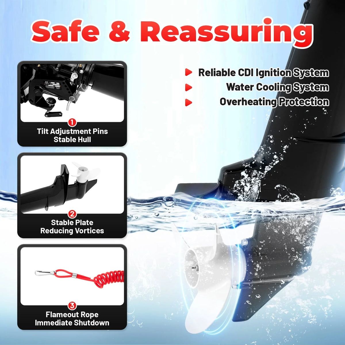 Moteur hors-bord 2 temps Anqidi 6 CV pour bateau de pêche, manivelle, refroidissement par eau, système CDI