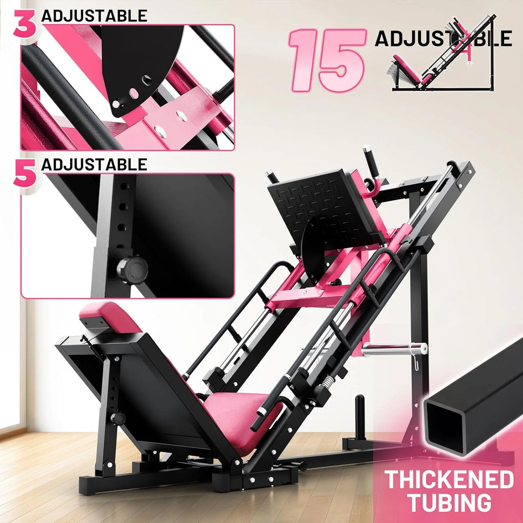 Machine à presse à jambes et hack squat RitFit, Presse à jambes professionnelle réglable pour salle de sport à domicile avec roulement linéaire, Machine hack squat spécialisée pour un entraînement complet du bas du corps avec rangement de poids, Rose