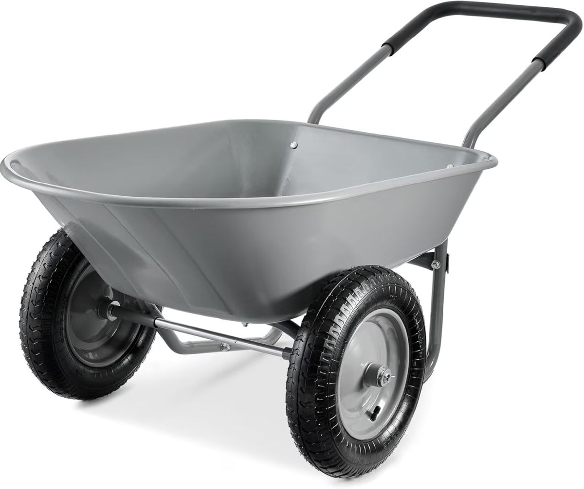 ZZJP Brouette de jardin utilitaire à deux roues pour la maison, avec béquille intégrée, pour pelouse, jardinage et construction - Grise