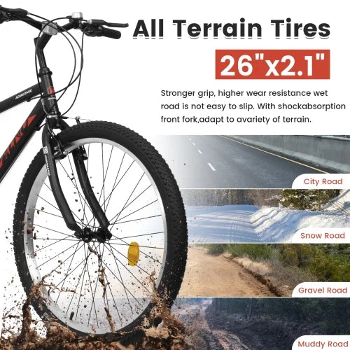 POWANLI 26 Vélo tout-terrain pour femme, Vélo de montagne 21 vitesses avec freins à disque doubles et suspension avant de 100 mm, Rose (Cadeau)
