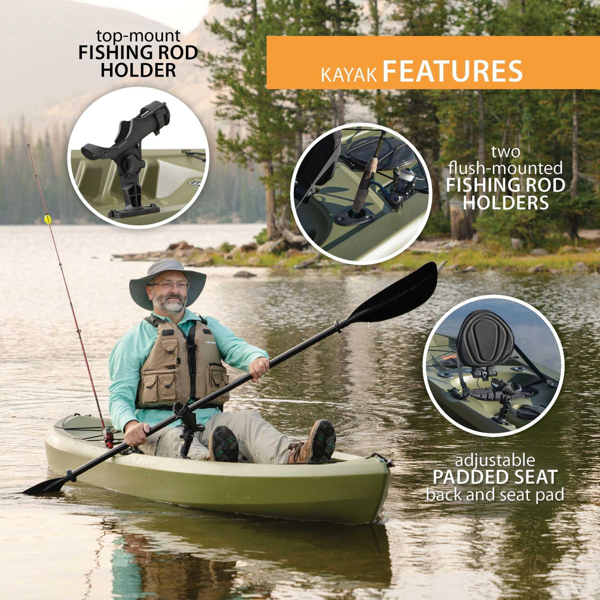 Kayak de pêche Lifetime Tamarack Angler 100 - Vert olive (90539)