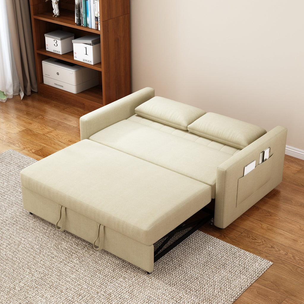 Canapé-lit 2 places Noodeniya 54, canapé convertible moderne, causeuse en tissu pour petits espaces, gris clair