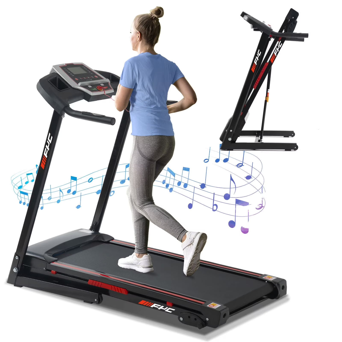 Tapis de course pliable pour la maison avec moteur de 3,5 CV, capacité de charge de 330 lb, inclinaison à 3 niveaux, surface de course de 16,5 po, vitesse de 10 mi/h, tapis de course électrique pliable avec application/Bluetooth/inclinaison