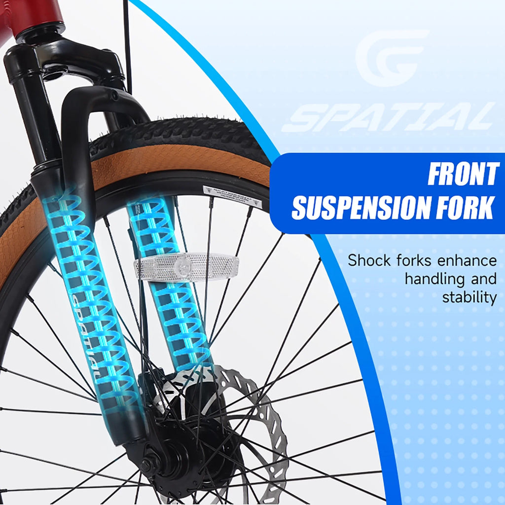 Vélo tout-terrain SPATIAL 24 pouces pour adolescents, VTT 21 vitesses, cadre en aluminium et doubles freins à disque