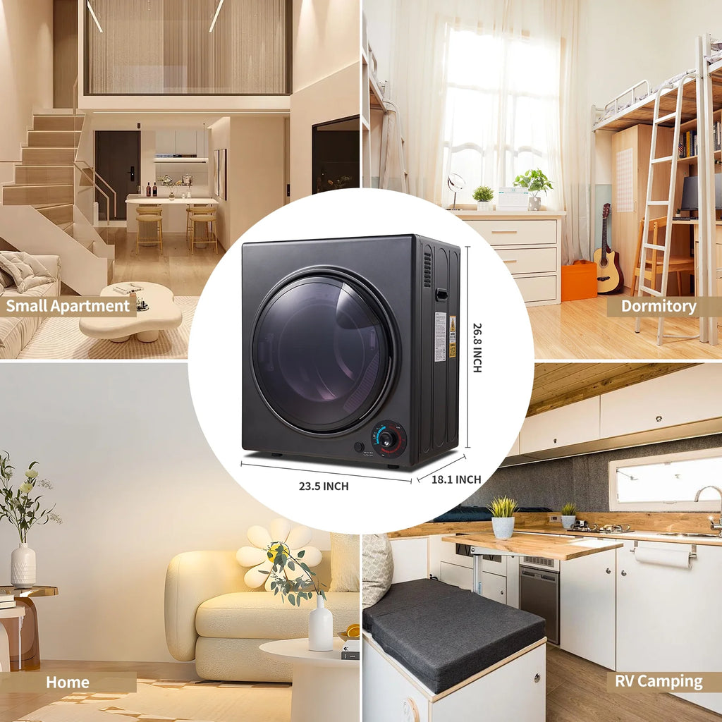 Sèche-linge portables CTT pour le linge 1500W, sèche-linge compact de 3,5 pi³ avec tambour en acier inoxydable, 4 modes de séchage, appartements, VR, dortoirs