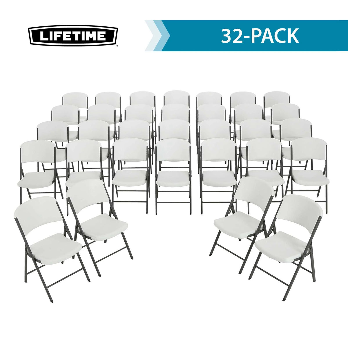 Lifetime (4) tables rectangulaires empilables de 8 pieds et (32) chaises, ensemble intérieur/extérieur de qualité commerciale, granit blanc (80410)