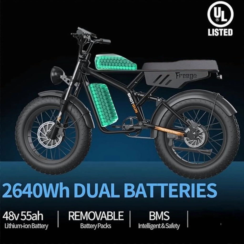 Vélo électrique Freego F3 Pro 2000W à double moteur pour adultes,  & double batterie 48V/40Ah, vélo électrique tout-terrain à pneus larges 20x4.0 avec batterie amovible, 34MPH&68 Longue autonomie E Bike UL2849
