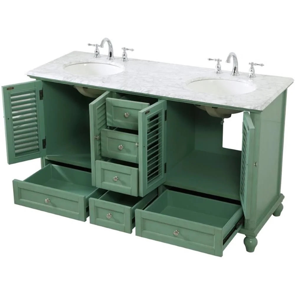 Meuble-lavabo double élégant de 60 pouces pour salle de bain, blanc antique