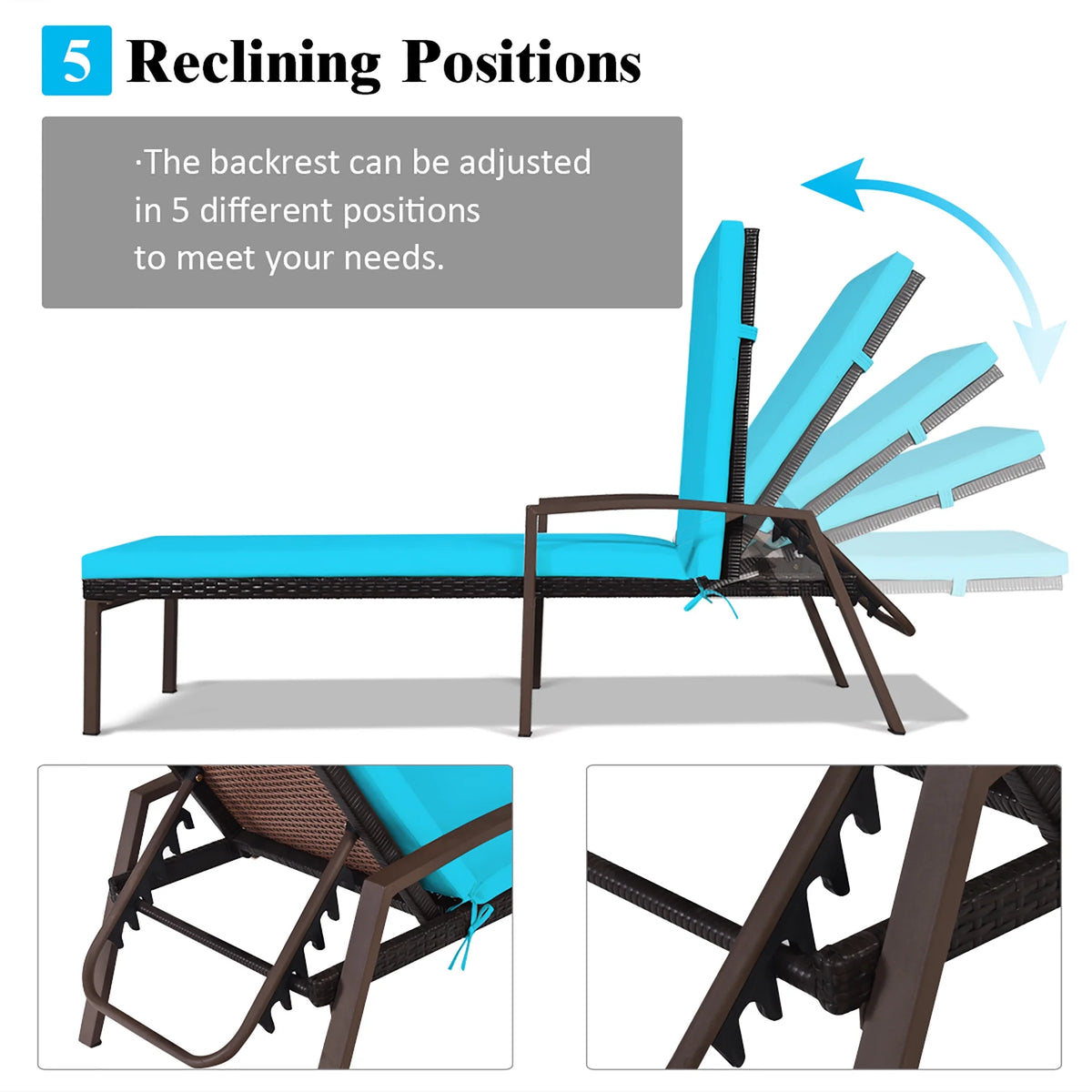 Costway Lot de 2 chaises longues de jardin en rotin, inclinables avec dossier réglable et coussinés, rouges