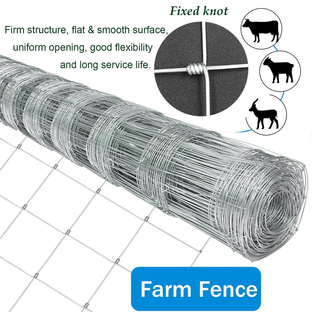 Clôture agricole, grillage galvanisé de 1,22 m x 50 m, clôture pour bétail et cerfs, revêtement épais en zinc, clôture pour porcs et chèvres, cour, jardin et champ