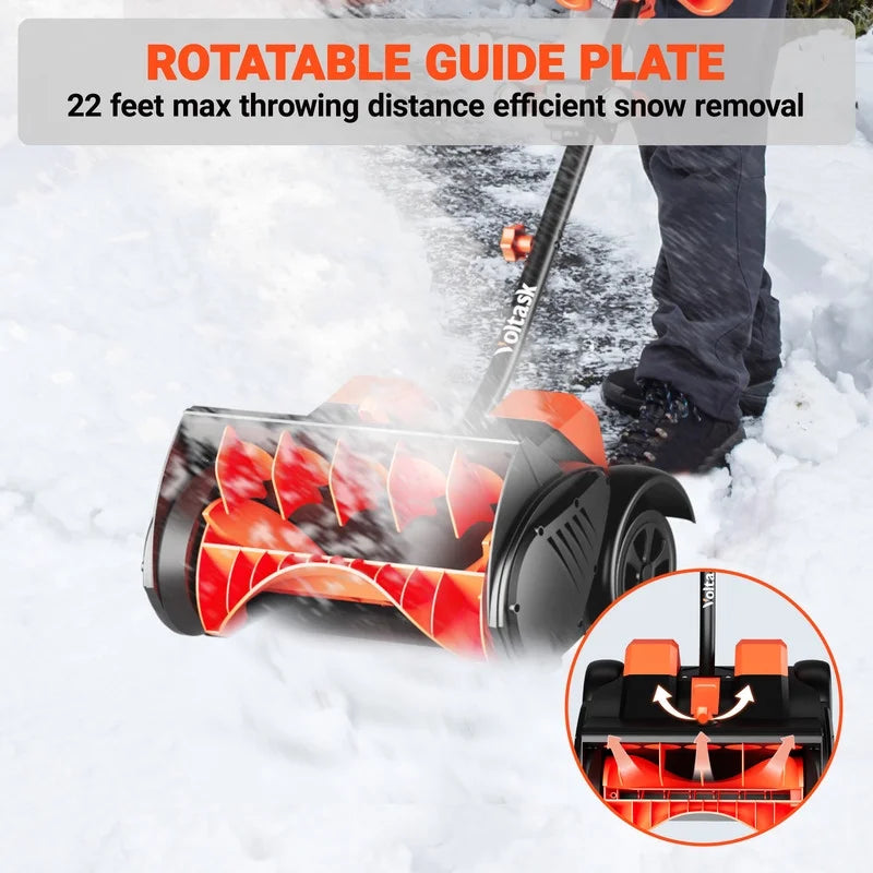 Pelle à neige sans fil VOLTASK 48 V de 16 pouces avec roues, souffleuse à neige électrique avec feux LED, 2 batteries et chargeur rapide double inclus pour allée