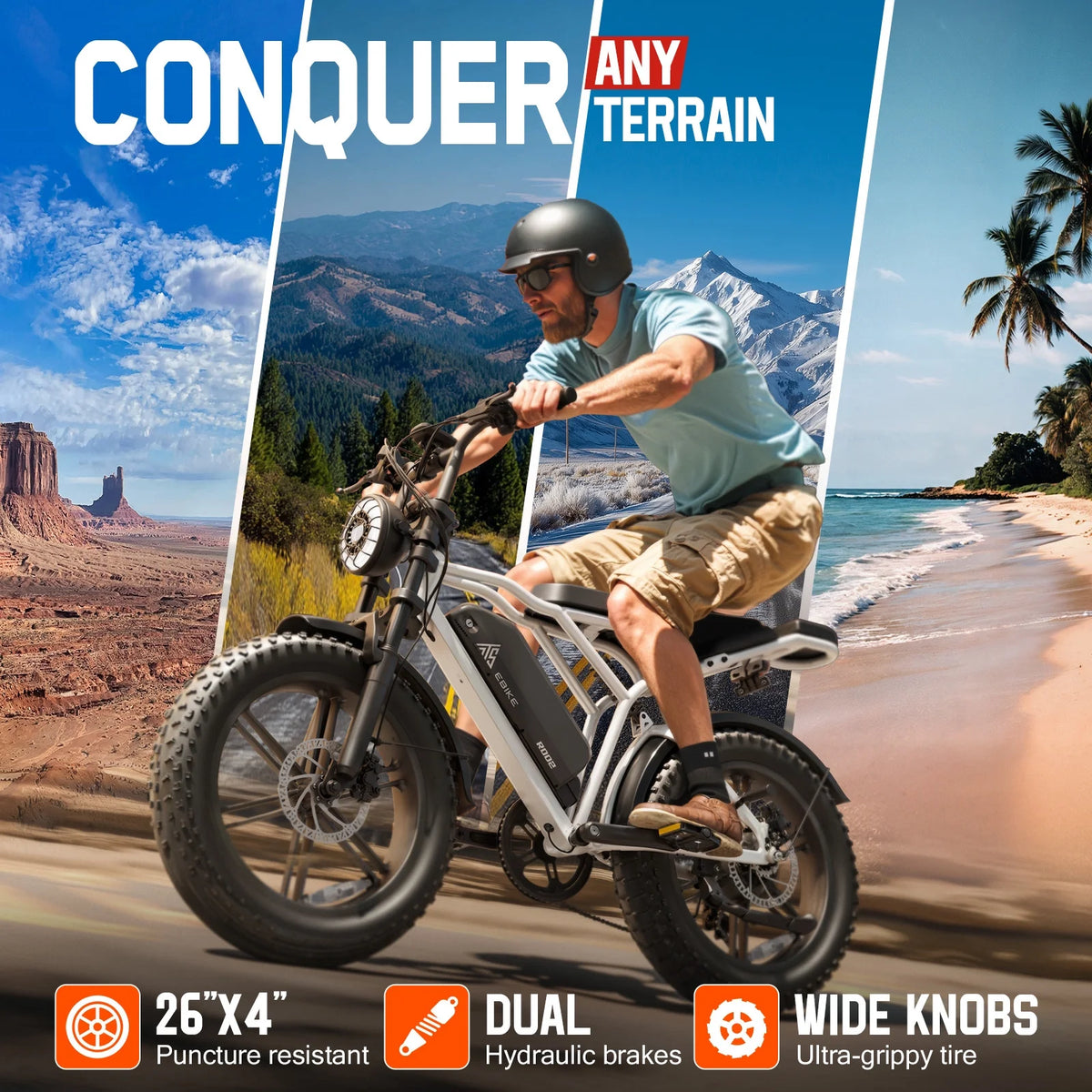 Vélo électrique pour adultes, moteur de 750 W en crête et 1 500 W, vélo électrique à pneus larges 20 x 4, freins à disque hydrauliques, VTT électrique, 48 V/15 Ah, conforme à la norme UL 2849, commande par application