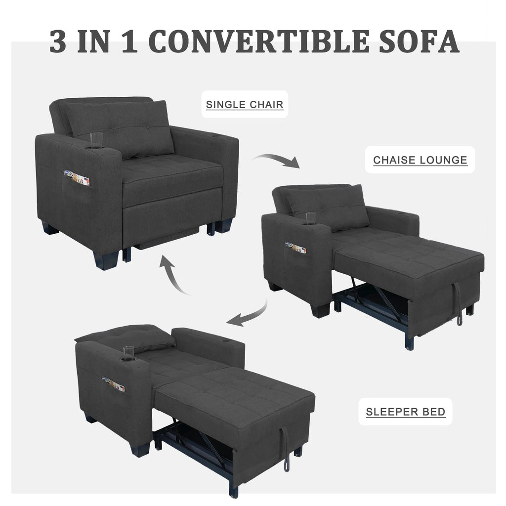 DURASPACE Fauteuil convertible 3 en 1 avec lit et port USB, Fauteuil d’intérieur avec méridienne, Gris foncé
