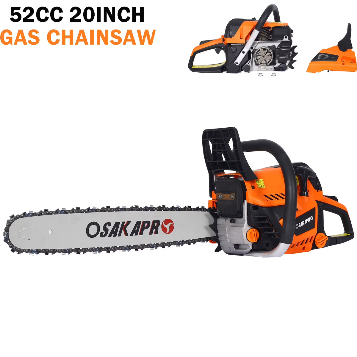Tronçonneuse à essence Seizeen, tronçonneuse à essence 52 cm³ avec chargeur rapide, tronçonneuse sans fil 20 pouces 2,6 CV 8 500 tr/min, puissante tronçonneuse pour la taille en pépinière