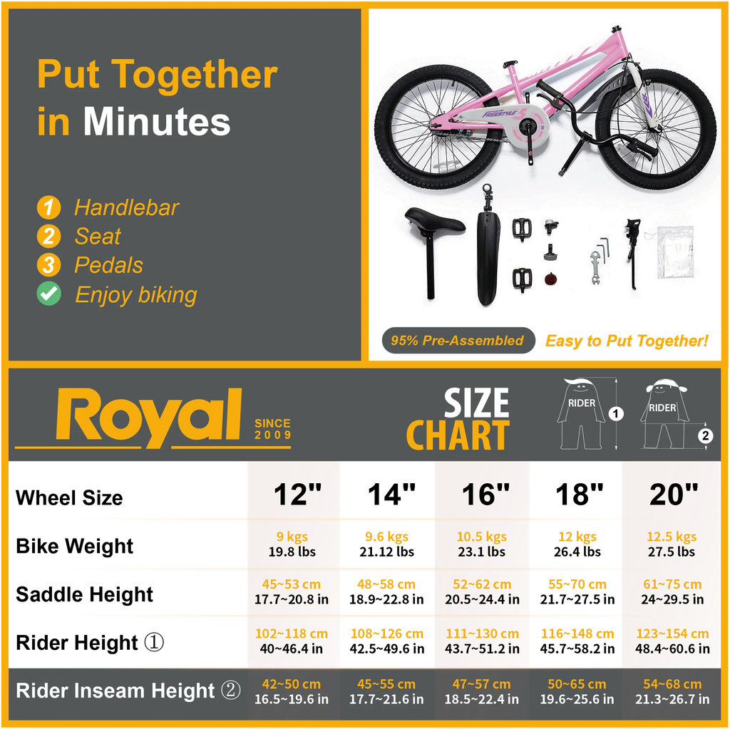 Vélo Royalbaby Freestyle 20 pour garçons et filles de 9 à 12 ans, Bleu