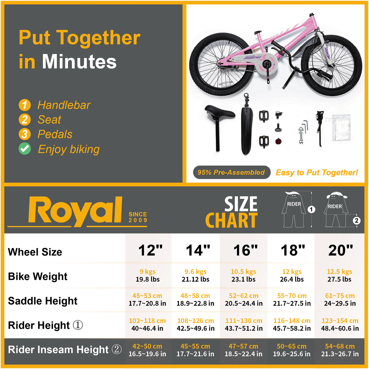 Vélo Royalbaby Freestyle 20 pour garçons et filles de 9 à 12 ans, Bleu