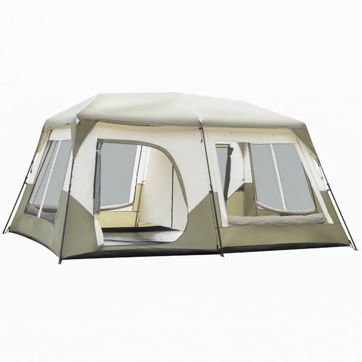 Tente cabane instantanée pour 10 personnes, tente de camping familiale imperméable et ventilée avec double toit, poches de rangement, vert militaire
