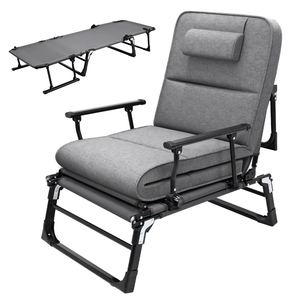 FICISOG Cadre de lit portable avec matelas, lits de repos pliables pour adultes et enfants, gris