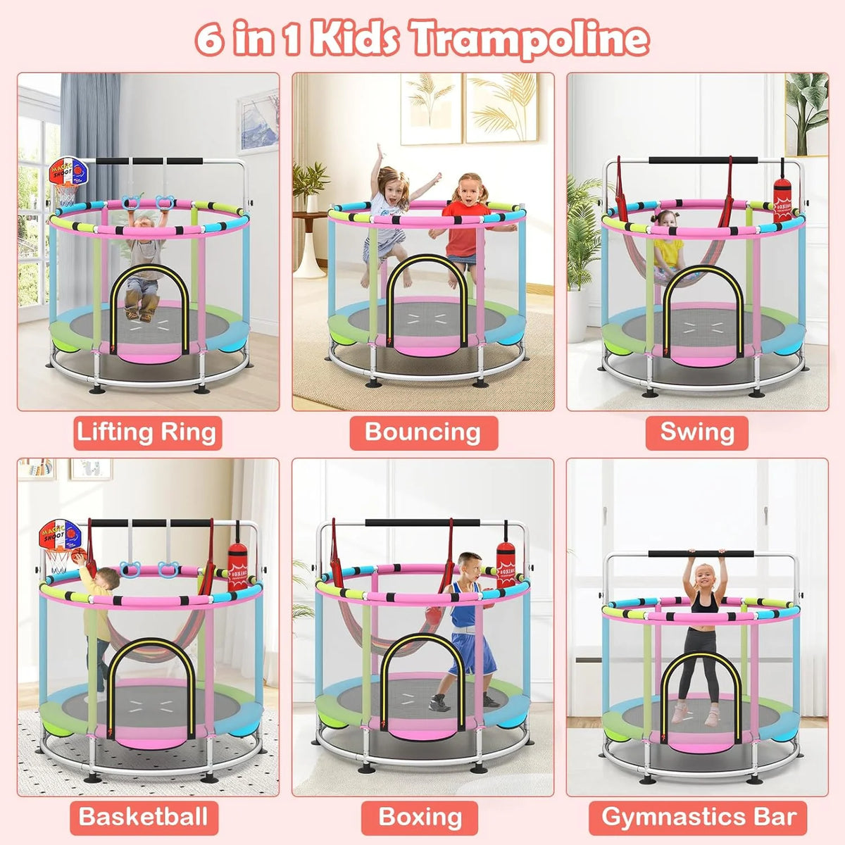 OLAKIDS 55 Trampoline pour enfants Filet de protection Robuste pour Garçons Filles Extérieur Intérieur