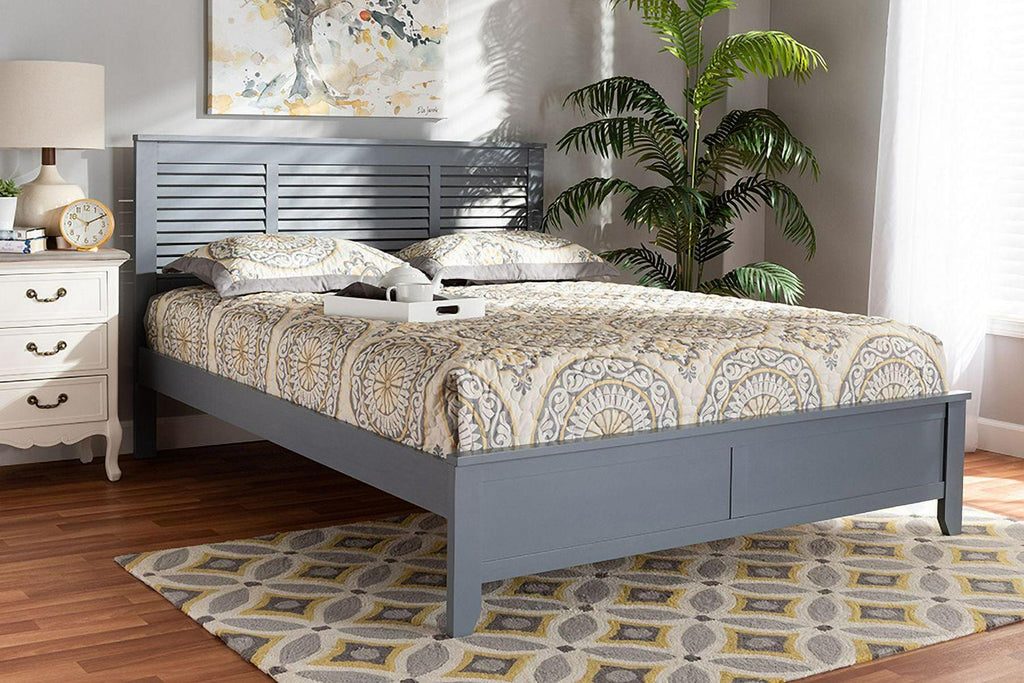 Lit plateforme double en bois avec finition grise, moderne et contemporain Adela de Baxton Studio