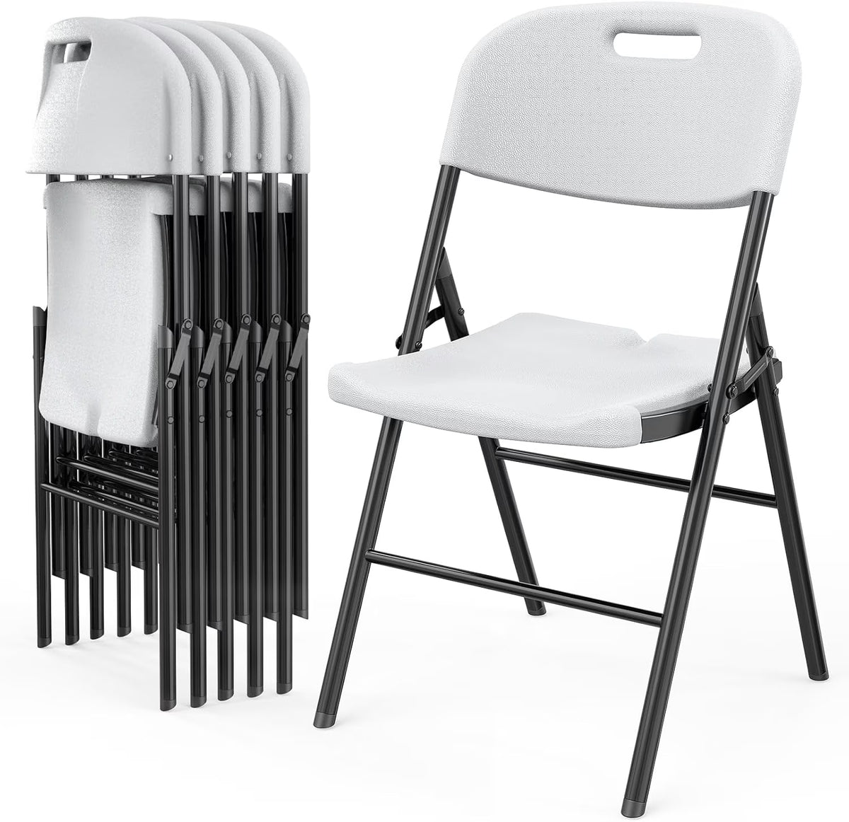 DYUKFG Chaises pliantes, Chaise pliable robuste Assise en plastique HDPE portable avec cadre en acier pour salle à manger intérieure et extérieure Fête mariage École, Blanc, Lot de 6
