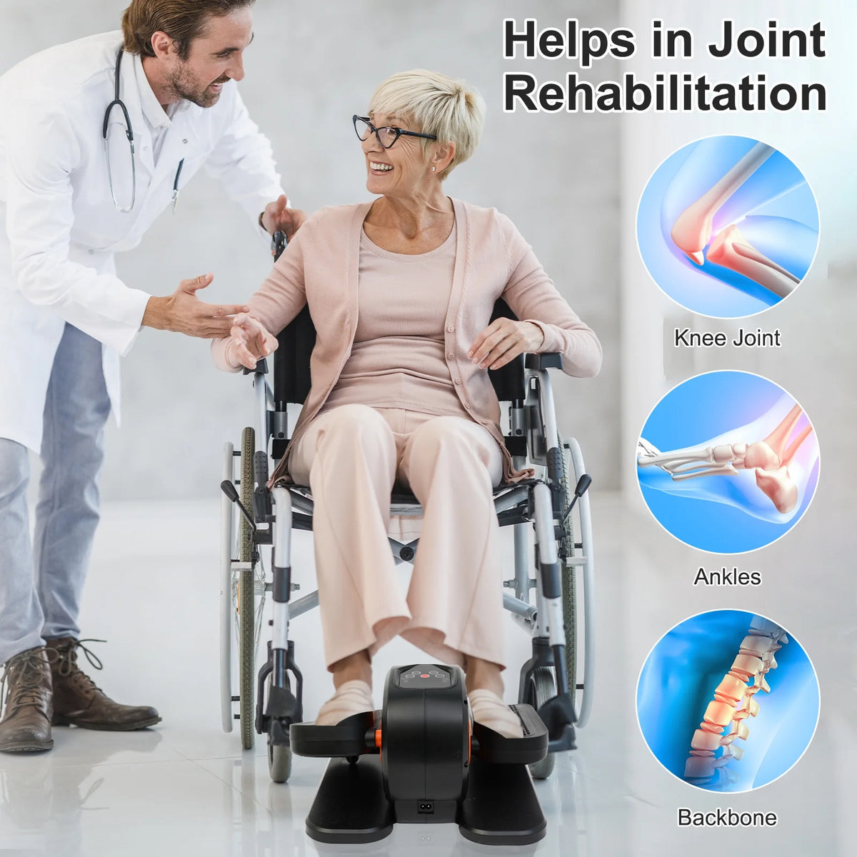 Vélo elliptique de bureau Baokaler, appareil d’exercice électrique pour les jambes assis, pour seniors, 12 vitesses réglables avec télécommande