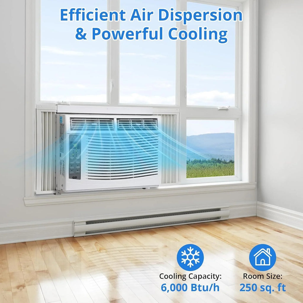 Climatiseur Missky 6000 BTU pour fenêtre, refroidissement efficace, petit climatiseur de fenêtre avec télécommande, refroidit des pièces jusqu’à 250 pi², blanc