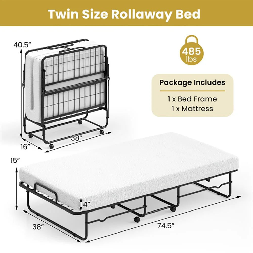 Lit pliant 1 place Kepooman avec matelas en mousse à mémoire de forme et cadre en métal robuste