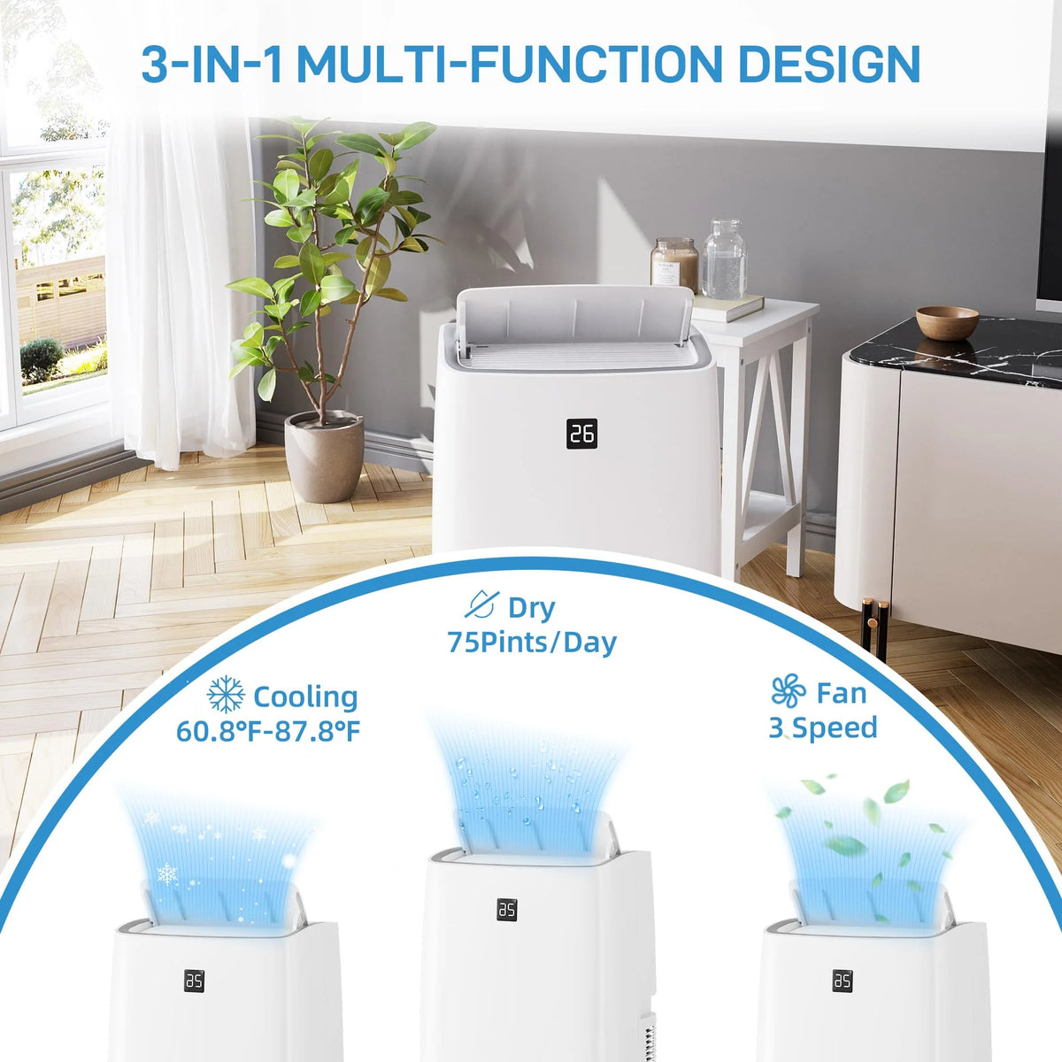 Climatiseurs portables TROPOW 14 000 BTU rafraîchissant jusqu’à 69 m², appareil de climatisation portable 4-en-1 avec télécommande/déshumidificateur/ventilateur à 3 vitesses/mode nuit pour salon, chambre, bureau