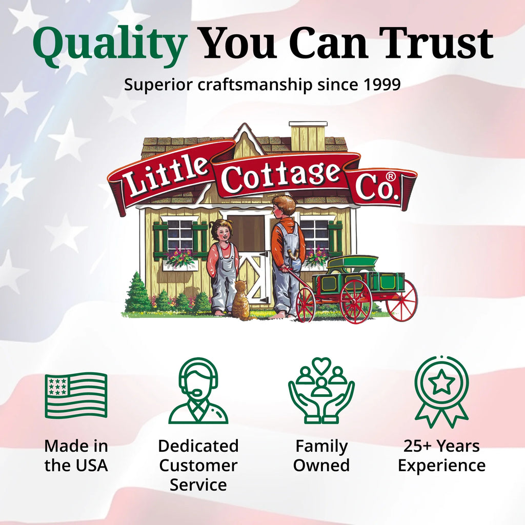 Little Cottage Co. Grange classique à toit brisé 8x8 avec murs latéraux de 4 pi, Abri de rangement extérieur en bois, Kit pré-découpé à monter soi-même