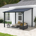 Tonnelle Pergola d'Extérieur 8' x 10', Tonnelles à Auvent Adossé, Pergola en Métal Robuste à Toit Rigide, pour Patio, Jardin, Terrasses, Bord de Piscine