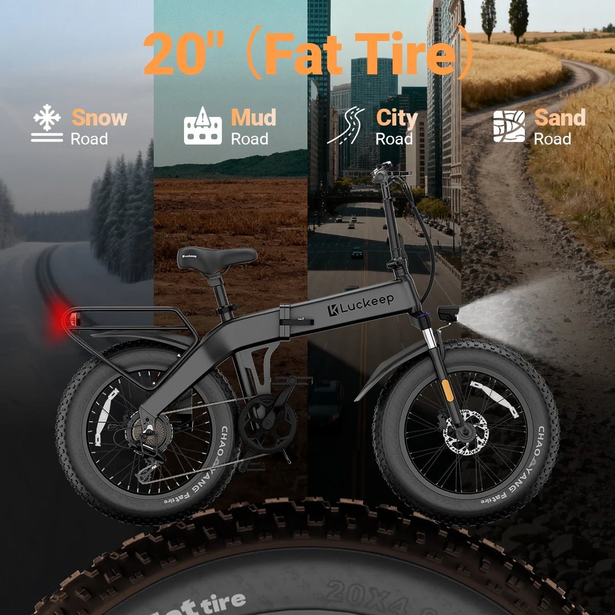 Vélo électrique pliable Luckeep X1 Lite pour adultes, moteur de 1 500 W en crête, batterie amovible de 720 Wh, autonomie de 60 mi à 28 mi/h, vélo électrique tout-terrain à pneus larges 20 × 4 avec suspension avant, vélo électrique de montagne