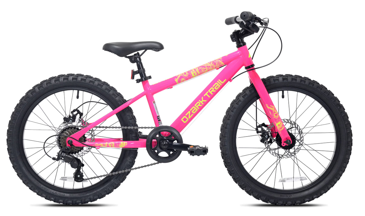 20 VTT Ozark Trail Vibe, 7 vitesses, pour cycliste de 1,20 m à 1,63 m, rose, enfant/préado/ado, unisexe