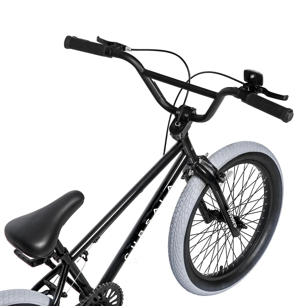 cubsala 20 Vélo BMX Freestyle pour enfants de 6 à 14 ans, garçons et filles, avec 4 cales, noir avec pneus rouges